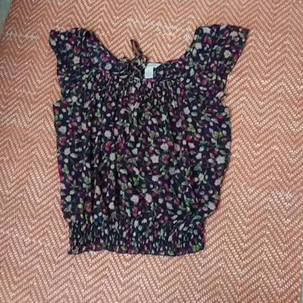 Navy Blue Cherry Blouse